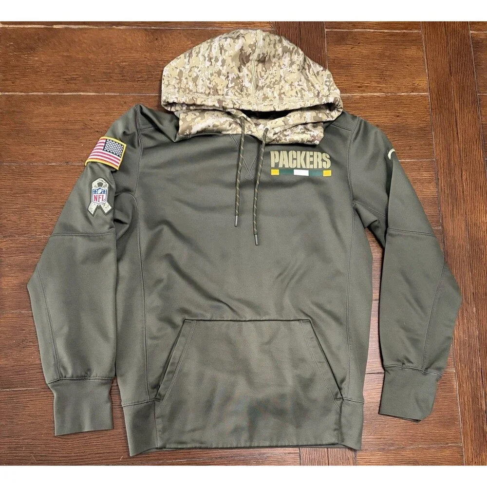 Nike Hoodie Mens Small Green Bay Packers Salute to Service Dri Fit Sweatshirt